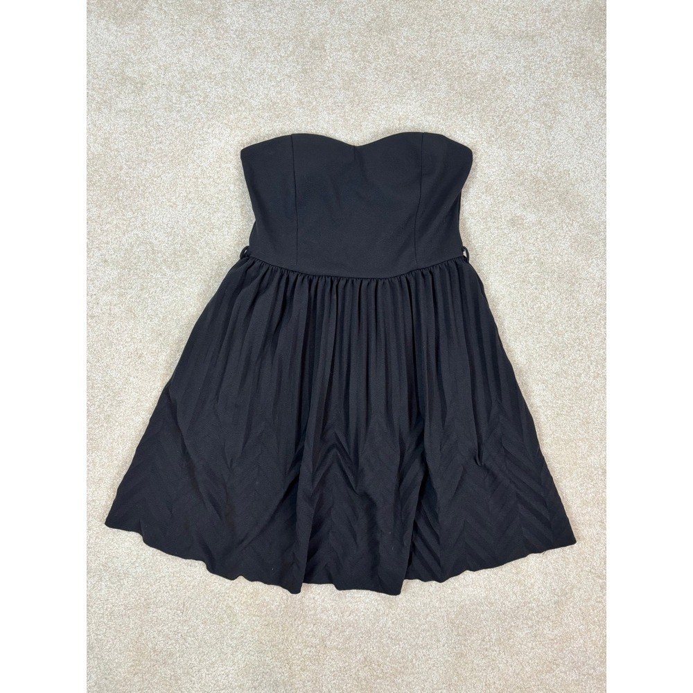 Vintage Taboo Y2K Black Strapless‎ Sweetheart Pleated Chevron Skater Dress Large